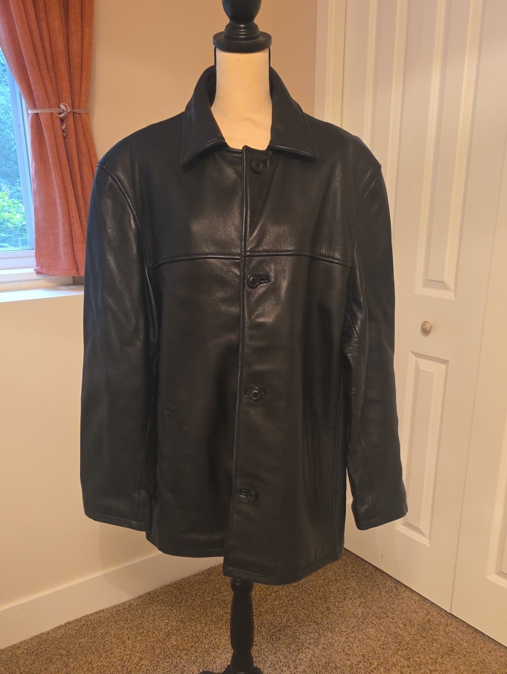 Bachrach Black Leather Button-Front Jacket